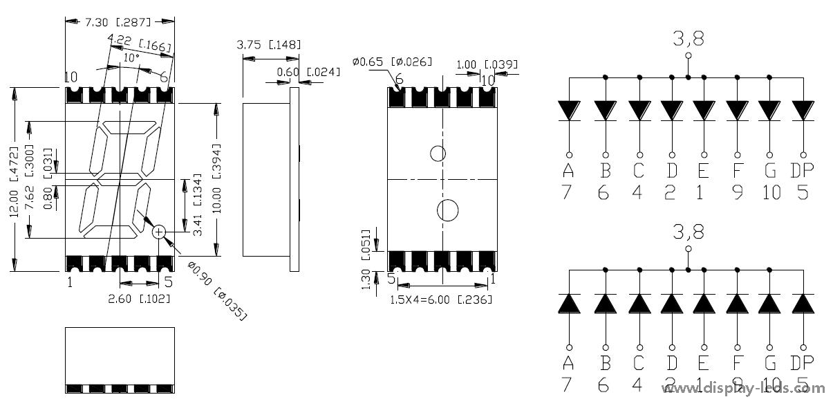 0,3 Zoll einstelliges 7-Segment-SMD-Display