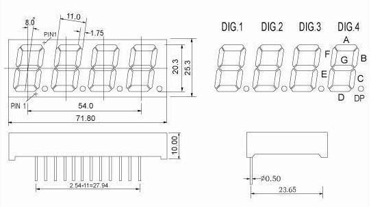 0,8 Zoll 4-stellige 7-Segment-LED-Anzeige