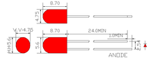 5 mm rote runde LED-Lampe mit roter Streuscheibe (5,6 x 4,8 mm)