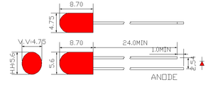 5 mm rote runde LED-Lampe mit roter Streuscheibe (5,6 x 4,8 mm)