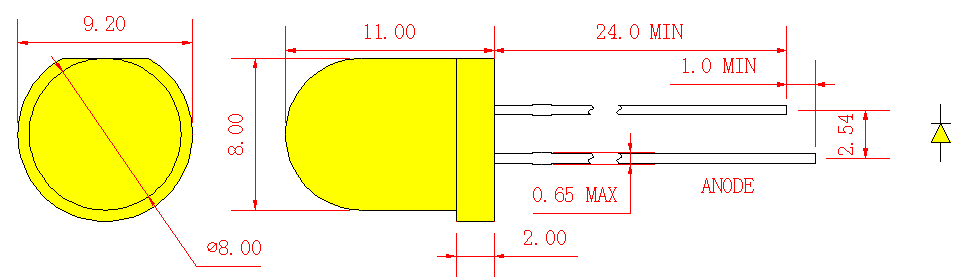 8mm gelbe runde LED-Lampe mit gelbem Diffusor